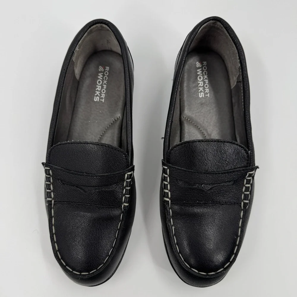 Rockport Womens Black Leather Work Shoes Top Shore Penny Loafer Steel Toe‎ 10W